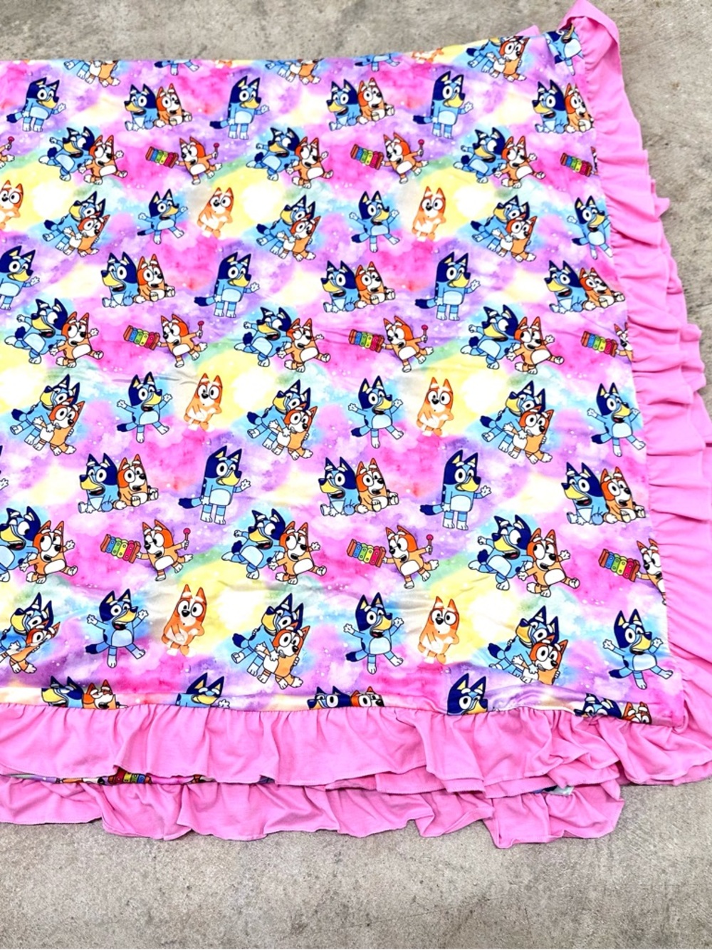 Pink Ruffle Bluey Pattern Kids Blanket- Large size 50x60